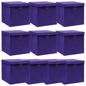 vidaXL Cutii depozitare cu capace, 10 buc., violet, 32x32x32cm, textil
