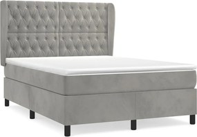 vidaXL Pat box spring cu saltea, gri deschis, 140x200 cm, catifea