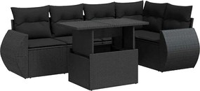 vidaXL Set mobilier de grădină cu perne, 6 piese, negru, poliratan