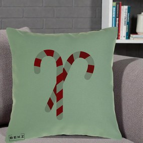 Perna Decorativa Candy Cane de Craciun, 40x40 cm, Verde, Husa Detasabila, Perna Inclusa, BEKZ®