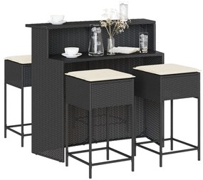 vidaXL Set mobilier bar de grădină cu perne, 5 piese, negru, poliratan
