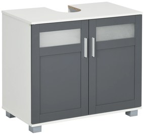 kleankin Dulap pentru sub lavoar Dulap de baie sub lavoar cu 2 uși din sticlă securizată 69x35x59 cm Alb și Gri | Aosom Romania