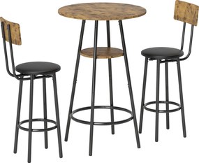 HOMCOM Set de 3 piese pentru masă de bar cu 2 taburete tapițate, tapițerie din piele ecologică, spătar, cadru metalic, maro | Aosom Romania