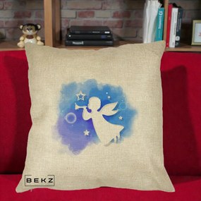Perna Decorativa Inger cu Trompeta Albastru, 40x40 cm, Crem, Husa Detasabila, Perna Inclusa, BEKZ®