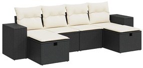 3325722 vidaXL Set mobilier de grădină cu perne, 6 piese, negru, poliratan