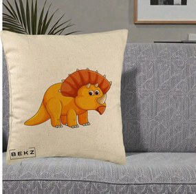Perna Decorativa Triceratops Portocaliu, 40x40 cm, Bej, Husa Detasabila, Perna Inclusa, BEKZ®