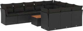 vidaXL Set canapele de grădină cu perne, 11 piese, negru, poliratan
