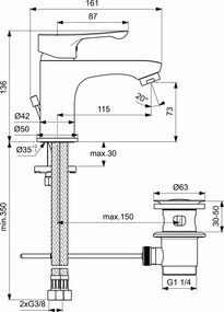 Baterie lavoar Ideal Standard Alpha, ventil metalic pop-up, crom - BC647AA