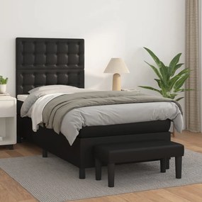 3137635 vidaXL Pat box spring cu saltea, negru, 90x190 cm, piele ecologică