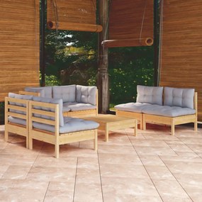 3096213 vidaXL Set mobilier grădină cu perne gri, 7 piese, lemn masiv de pin