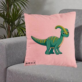 Perna Decorativa Parasaur Verde, 40x40 cm, Roz, Husa Detasabila, Perna Inclusa, BEKZ®