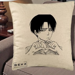 Perna Personalizata Levi Ackerman Inima, 40x40 cm, Bej, Husa Detasabila, Perna Inclusa, BEKZ®