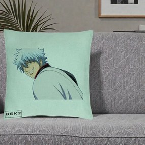 Perna Personalizata Gintama Gintoki Portret cu Zambet, 40x40 cm, Verde Menta, Husa Detasabila, Perna Inclusa, BEKZ®