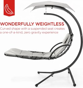 Șezlong suspendat din oțel, cu pernă încorporată, baldachin detașabil, White sand