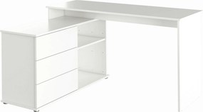 Birou de colt TERINO, alb, PAL laminat, 138x50/110x75 cm