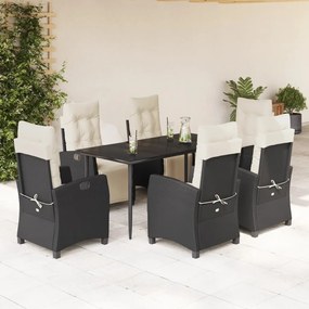 3212950 vidaXL Set mobilier de grădină cu perne, 7 piese, negru, poliratan
