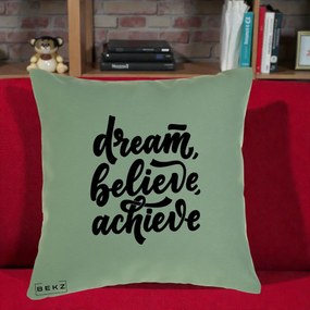 Perna Decorativa Dream Believe Achieve, 40x40 cm, Verde, Husa Detasabila, Perna Inclusa, BEKZ®