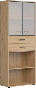 Vitrina SPACE OFFICE, stejar artisan/negru fumuriu, PAL laminat/sticla