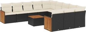 vidaXL Set canapele de grădină, 12 piese, cu perne, negru, poliratan