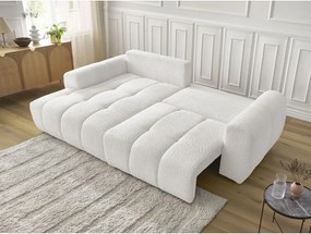 Colțar alb extensibil/cu spațiu de depozitare cu tapițerie din țesătură bouclé (cu colț pe partea stângă/cu șezlong) Roxelane – Bobochic Paris