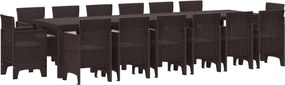 vidaXL Set de masă pentru grădină 15 pcs Maro Ratan Polt