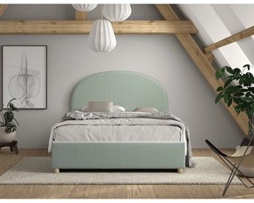 Pat matrimonial verde tapițat cu spațiu de depozitare cu somieră 140x200 cm Moon – Vipack