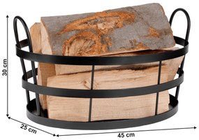 Coş pentru lemne, negru, metal, BRUT