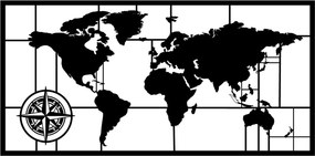 Decoratiune perete WORLD MAP DECOR 7, negru, metal, 121x60 cm