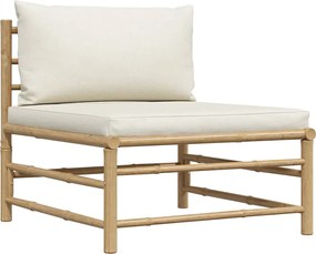 vidaXL Canapea de mijloc pentru grădină cu perne, alb crem, bambus