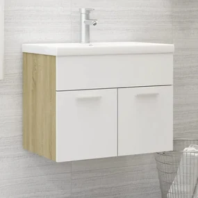 804652 vidaXL Dulap de chiuvetă, alb și stejar sonoma, 60x38,5x46 cm, PAL