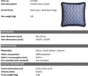 Perna decorativa design LUX Doris S blue, 50x50cm