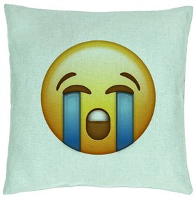 Perna Decorativa, Model Emoji Cry, 40x40 cm, Verde Menta, Husa Detasabila, Burduf