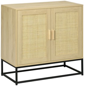 HOMCOM Bufet joasă de stil boem cu dulap 2 uși ratan țesut raft ajustabil în înălțime 80 x 40 x 80 cm natural | Aosom Romania
