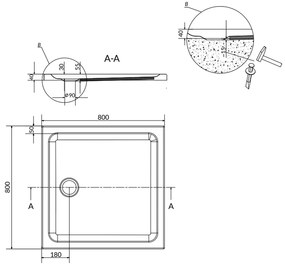 Cadita dus patrata 80x80 cm Cersanit Tako 800x800 mm, Patrata