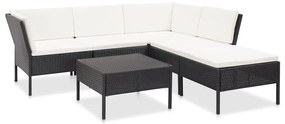vidaXL Set mobilier de grădină cu perne, 6 piese, negru, poliratan