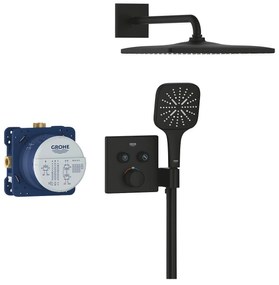 Set de dus incastrat cu baterie termostatata, negru mat, Grohe Grohtherm SmartControl Rainshower SmartActive 310 Cube