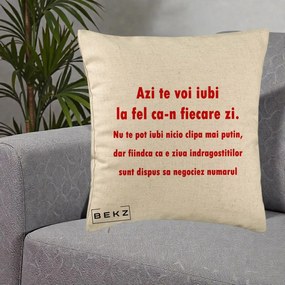 Cadou pentru Iubita - Perna Personalizata Azi Te Voi Iubi, 40x40 cm, Bej, Husa Detasabila, Perna Inclusa, BEKZ®