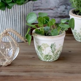 Ghiveci din ceramică cu imprimeu floral, verde, H10,5/D12,5 cm, „Laval”