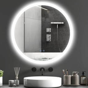 Kleankin Oglindă Rotundă LED pentru Baie, Reglabilă, 3 Temperaturi de Culoare, Anti-Ceță, 70cm | Aosom Romania