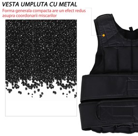 HOMCOM Vesta ponderata 20kg cu 38 Greutati, Captuseala si Inchideri cu Velcro