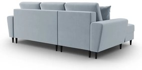 Colțar albastru deschis extensibil, cu spațiu de depozitare cu tapițerie din catifea (cu colț pe partea stângă, cu șezlong) Kyoto – Cosmopolitan Design