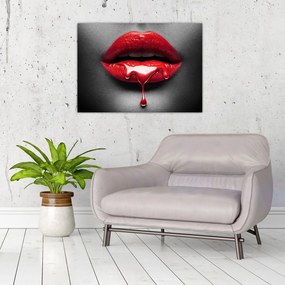 Tablou pe sticlă cu buze de femeie (70x50 cm)