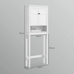 HOMCOM Dulap deasupra toaletei cu 2 uși și raft deschis, bară inferioară, 70x20x175 cm, alb | Aosom Romania