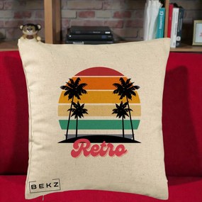 Perna Decorativa Retro Sunset Palmieri, 40x40 cm, Bej, Husa Detasabila, Perna Inclusa, BEKZ®