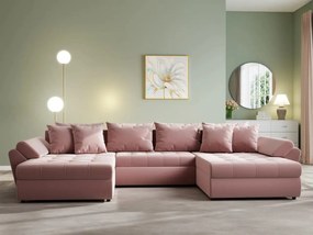 Colțar extensibil dumonde cu ladă de depozitare si sezut confortabil din spuma high-density, Loana U Royal Pink 355x185 cm