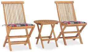 vidaXL Set mobilier exterior pliabil cu pernă, 3 piese, lemn masiv tec