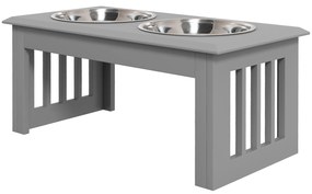 PawHut Stație de Hrană pentru Câini, 2 Boluri din Oțel Inoxidabil, antialunecare, 58,4x30,5x25,4cm, Gri | Aosom Romania