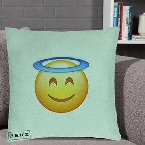 Perna Decorativa Emoji Inger cu Aureola, 40x40 cm, Verde Menta, Husa Detasabila, Perna Inclusa, BEKZ®