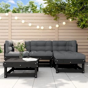 3186169 vidaXL Set Set mobilier relaxare grădină 5 piese negru lemn masiv pin