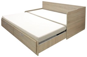 Canapea extensibilă Menetas (Stejar nisipiu + gri maro) (cu somieră și saltea) (cu sp. depozitare). 1098582